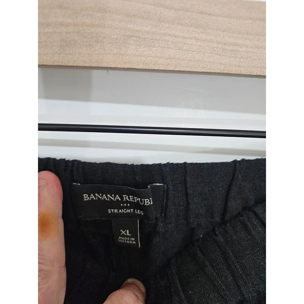 Banana Republic Womens XL Black Linen Rayon Blend Elastic Waist Straight Leg Pan
